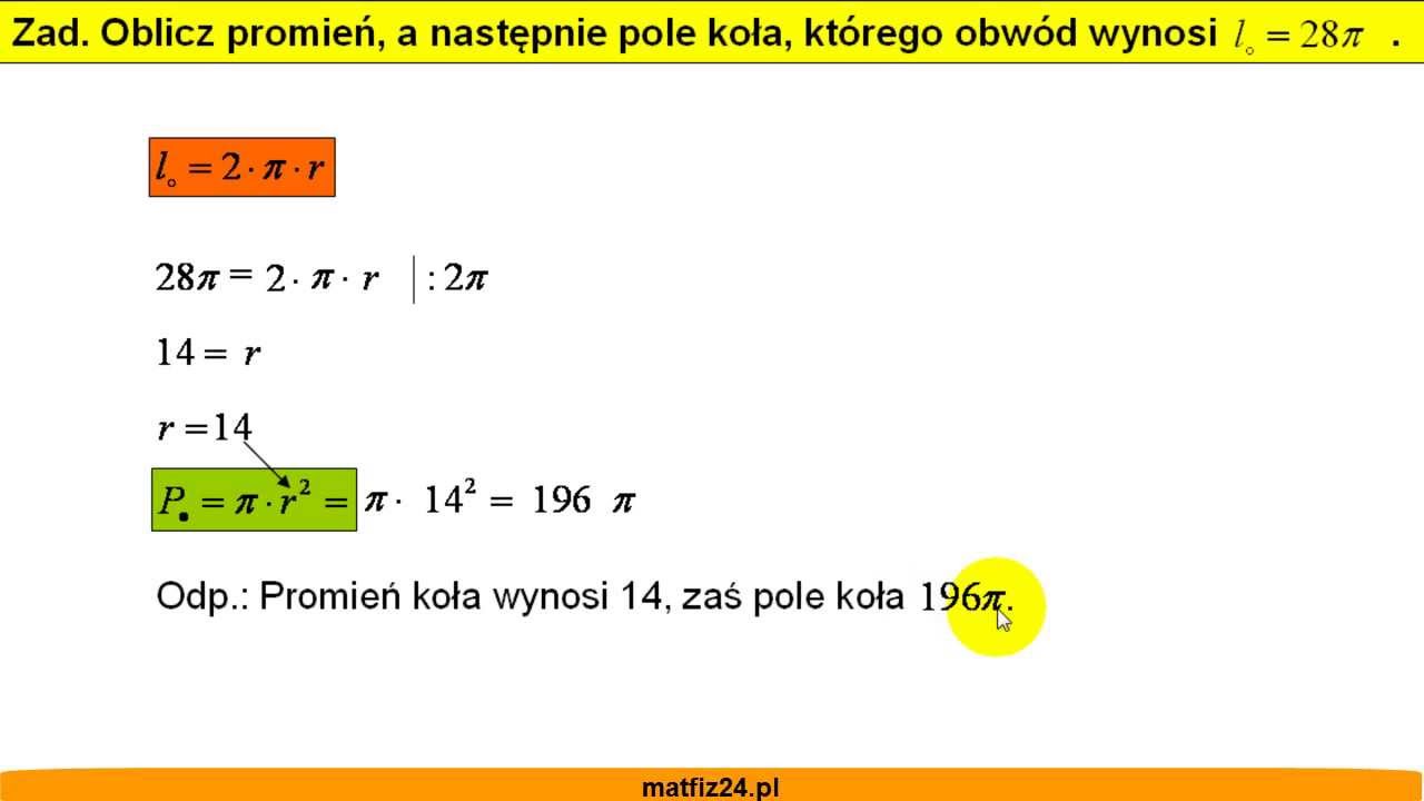 Oblicz Pole Koła O Obwodzie 16
