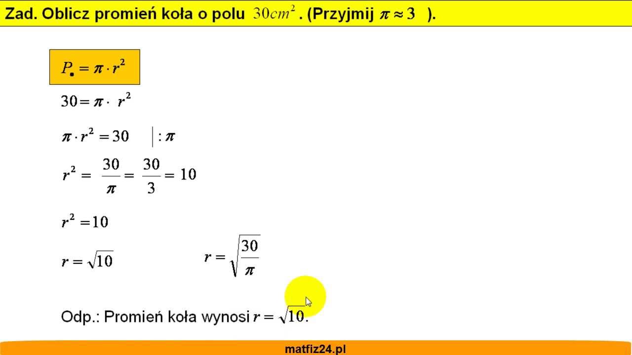 Oblicz Promien Kola O Podanym Obwodzie 10 Pi