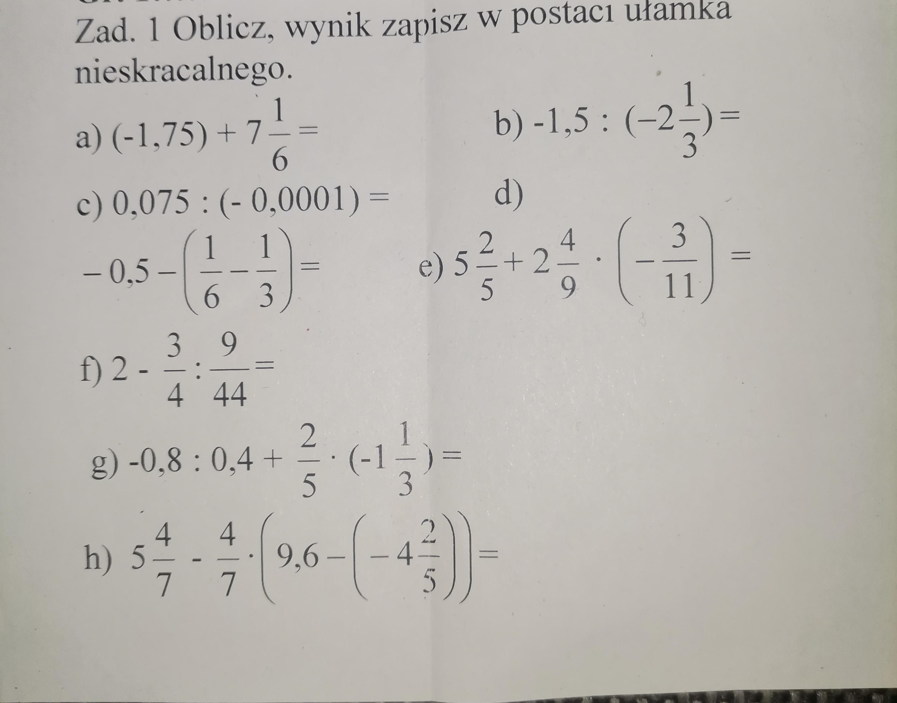 Oblicz, wynik zapisz w postaci ułamka nieskracalnego - Brainly.pl Oblicz Wynik Zaokrąglij Z Dokładnością Do 1 Gr