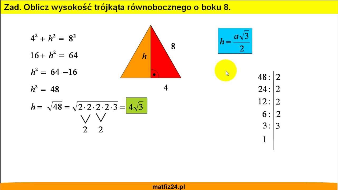 Oblicz wysokość trójkąta równobocznego o boku 8 - Zadanie - Matfiz24.pl Jak Obliczyc Wysokosc W Trjkacie