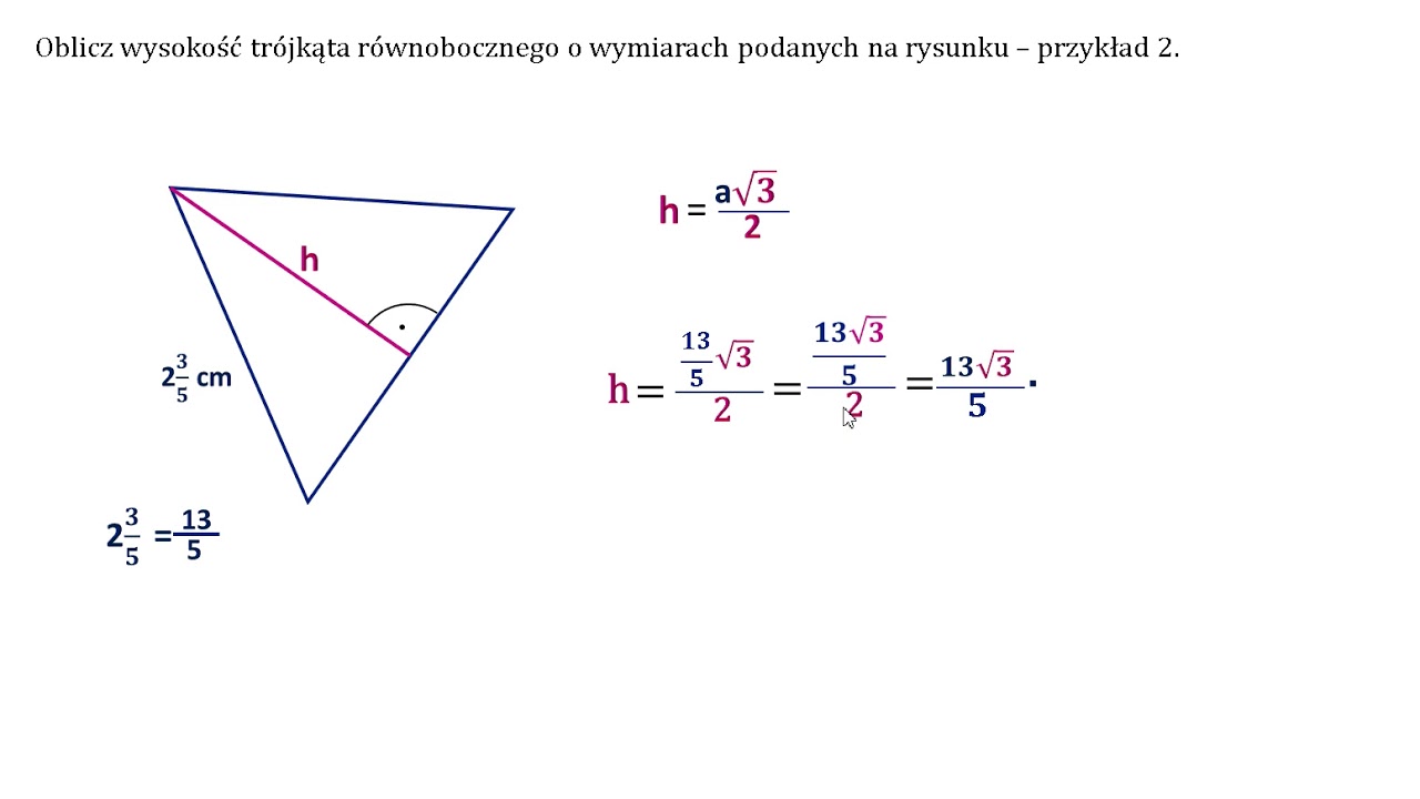 Oblicz wysokość trójkąta równobocznego o wymiarach podanych na rysunku Jak Obliczyć Długość Boku W Trójkącie Znając Kąt