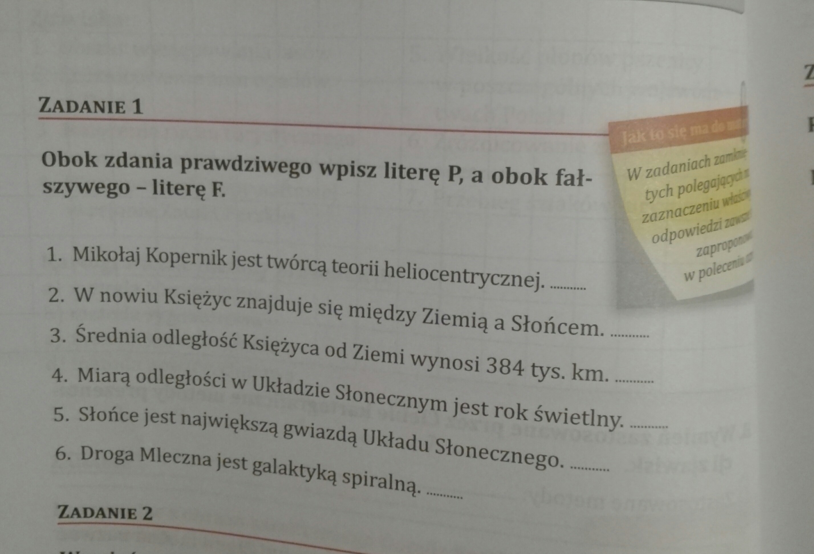 obok zadania prawdziwego wpisz literę P a obok fałszywego literę F Wpisz Obok Zdania Prawdziwego Literę Pa Obok Fałszywego Literę F
