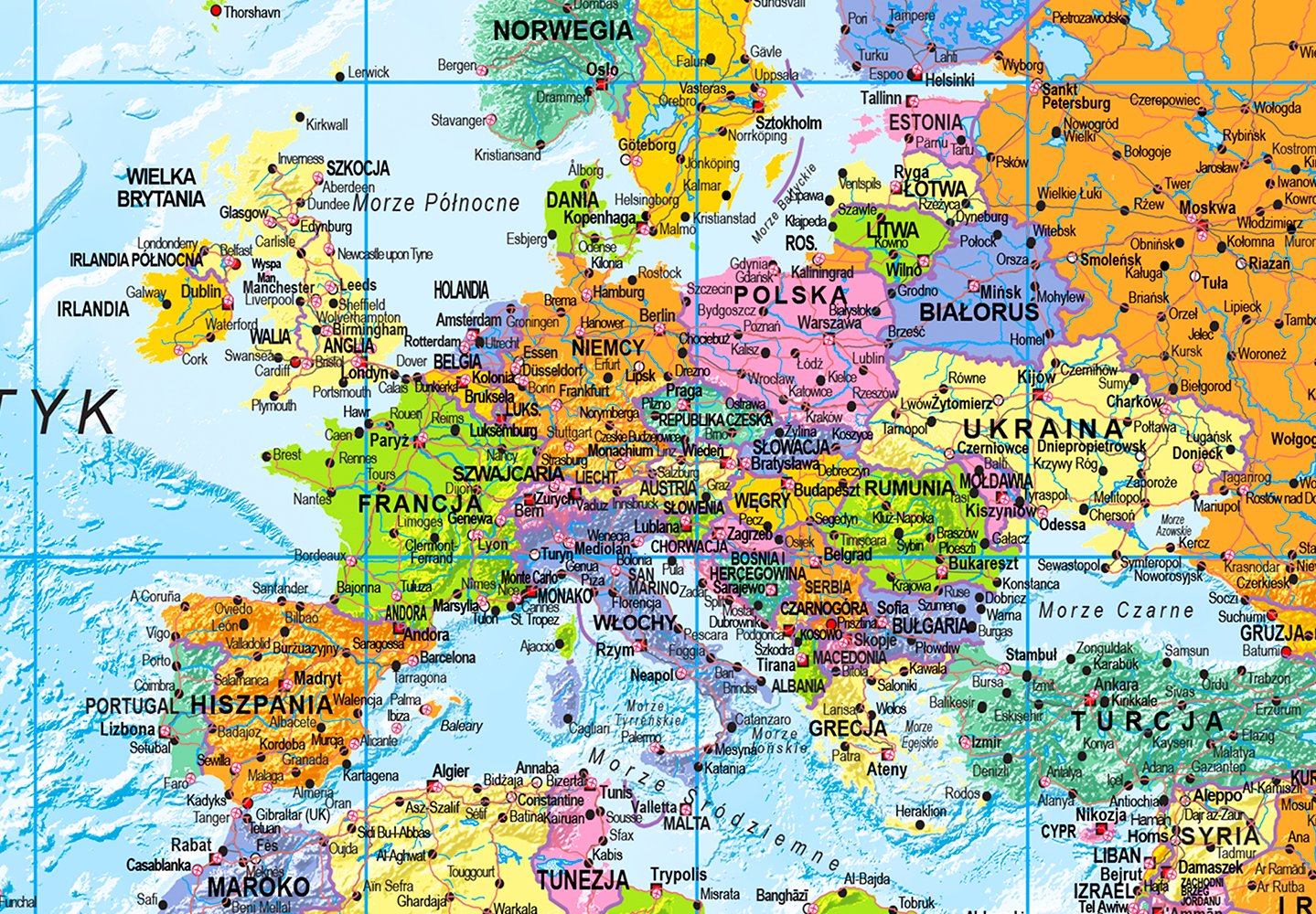 OBRAZ MAPA ŚWIATA PO POLSKU 90x60cm k-A-0313-b-a 7078335256 - Allegro.pl Mapa Polityczna świata Po Polsku