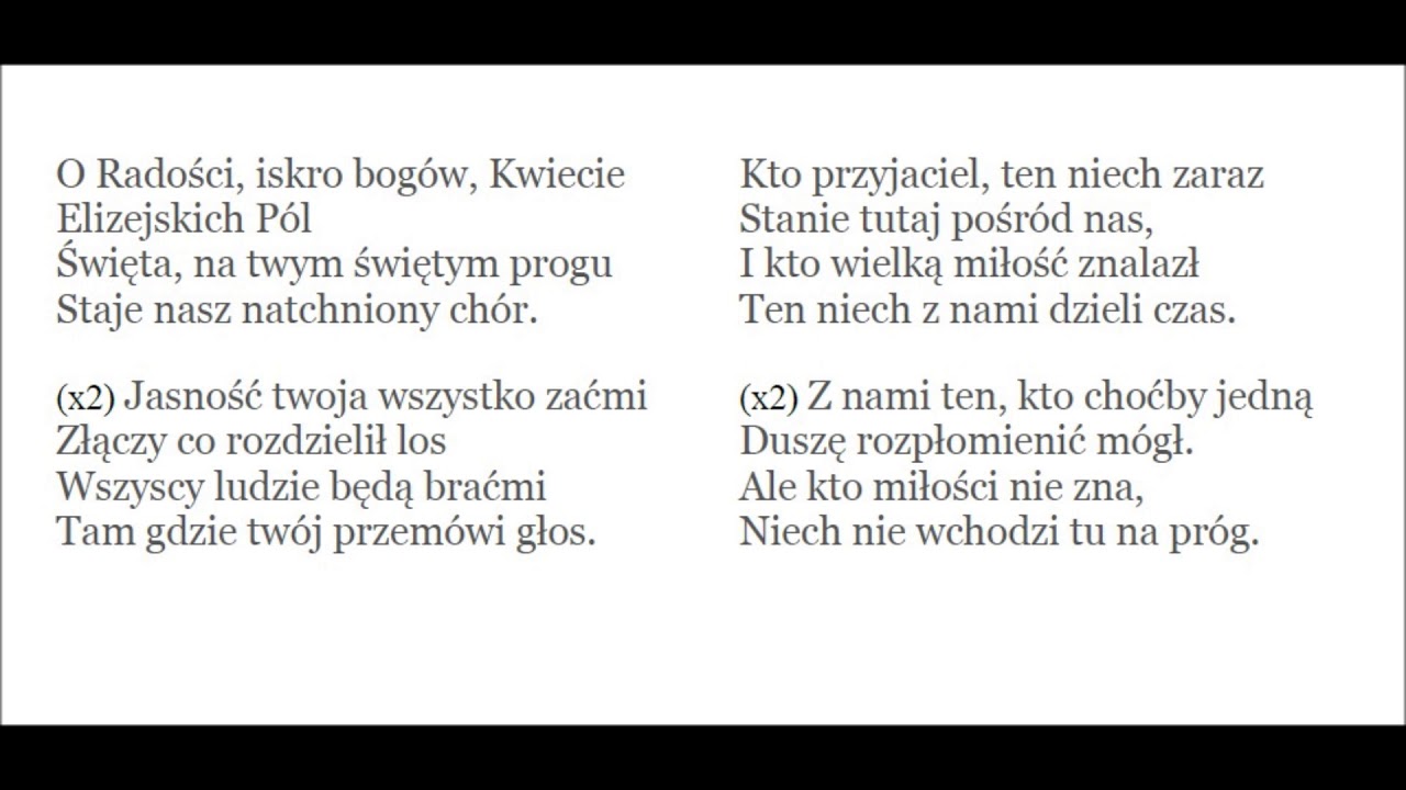 Oda do radości - podkład do śpiewania - można przyspieszyć lub zwolnić Oda Do Radości Tekst Po Polsku Cały