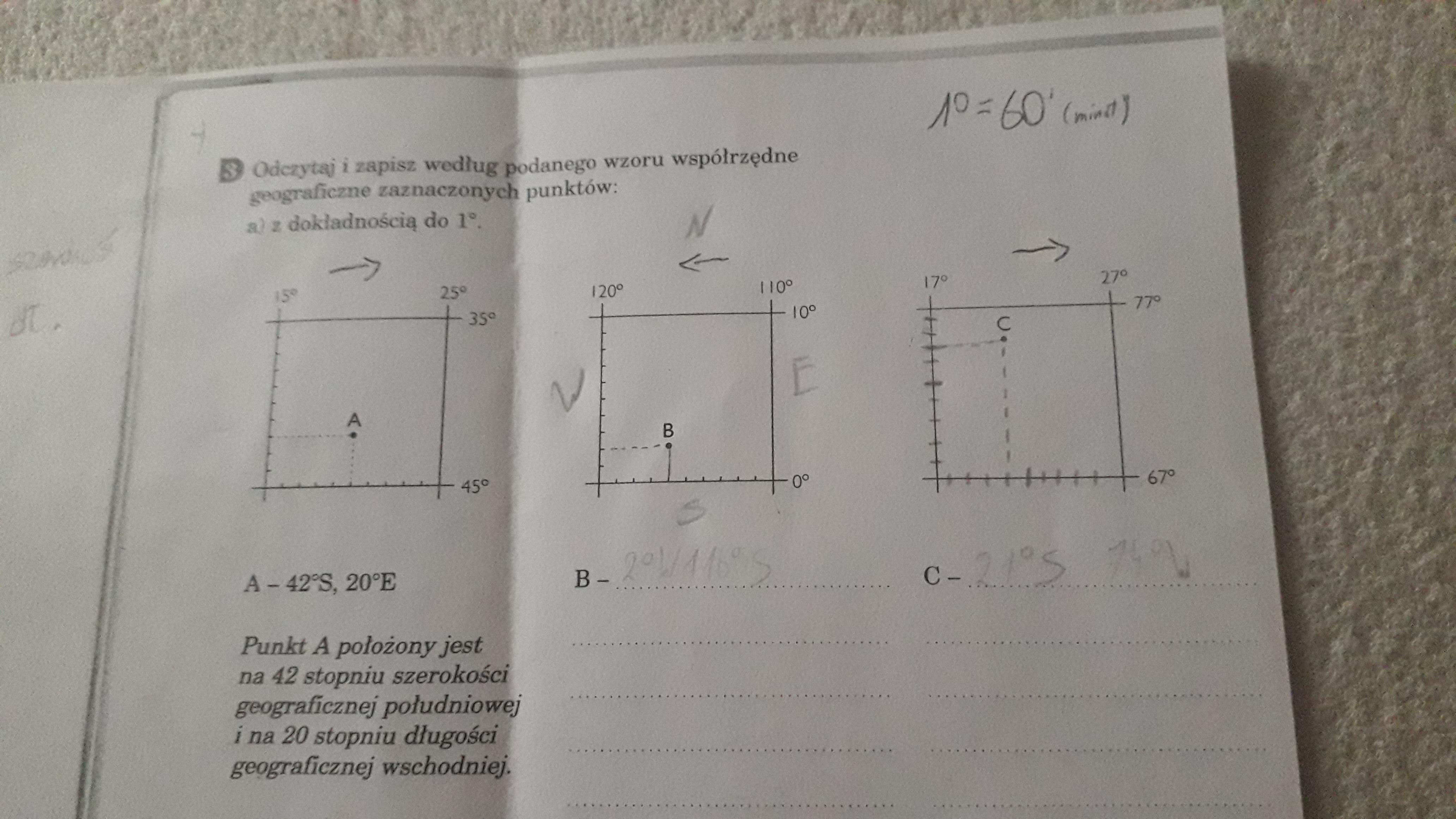 Odczytaj i zapisz według podanego wzoru współrzędne geograficzne Odczytaj Współrzędne Punktów Zaznaczonych Na Rysunku Obok