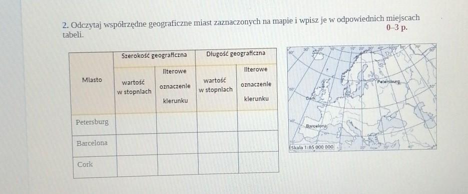 Odczytaj współrzędne geograficzne miast zaznaczonych na mapie i wpisz Rozpoznaj Osiem Panstw Zaznaczonych Na Mapie Lezacych W Regionie