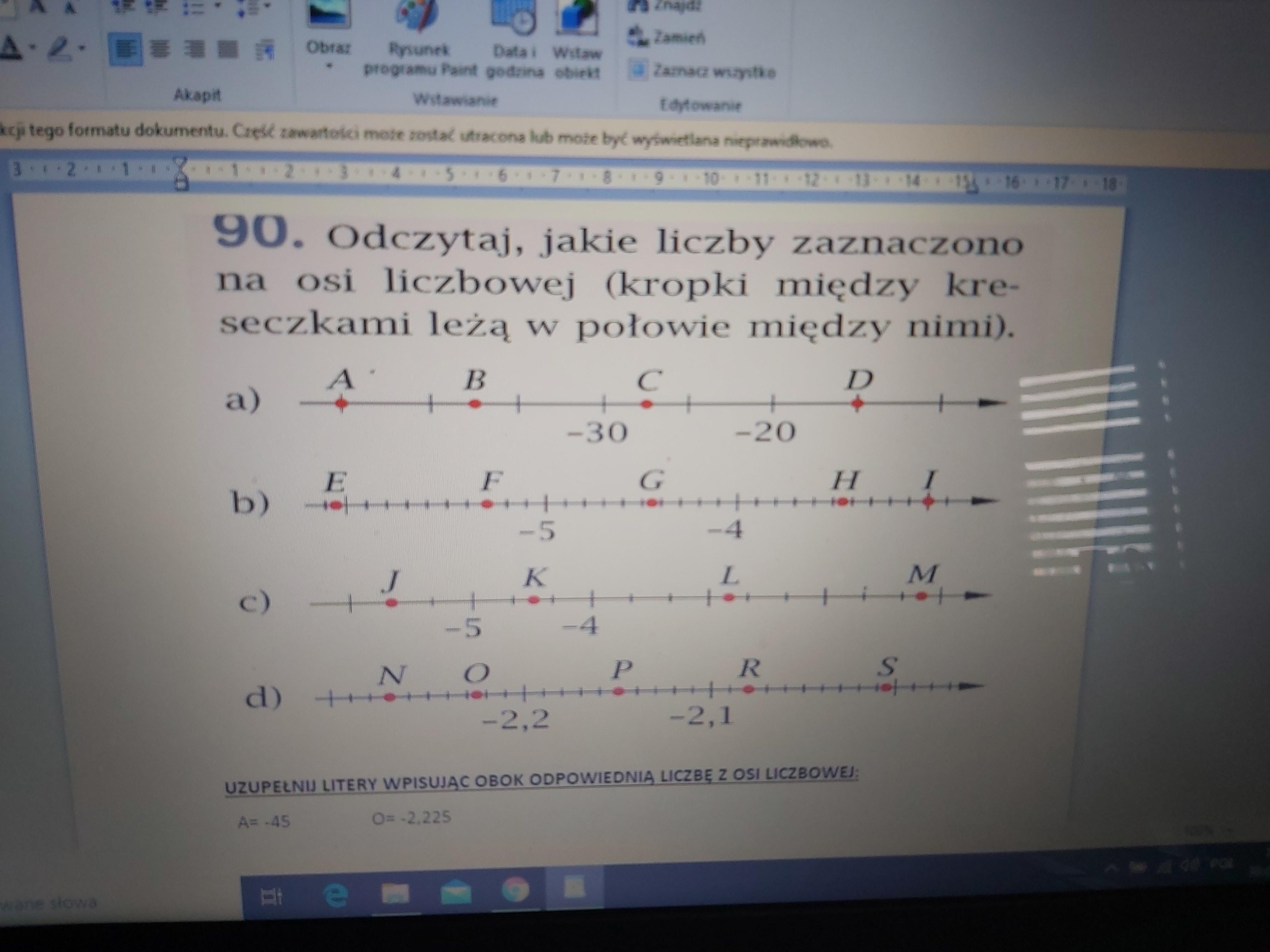Odczytaj,jakie liczby zaznaczono na osi liczbowej(kropki między Na Osi Liczbowej Kropkami Zaznaczono Poniższe Liczby