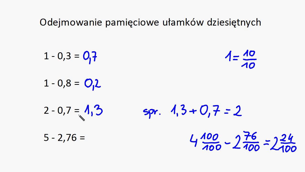 Dodawanie I Odejmowanie Ułamków Zwykłych Zadania Pdf