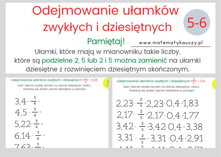 Porwnywanie Ulamkw Zwyklych I Dziesietnych
