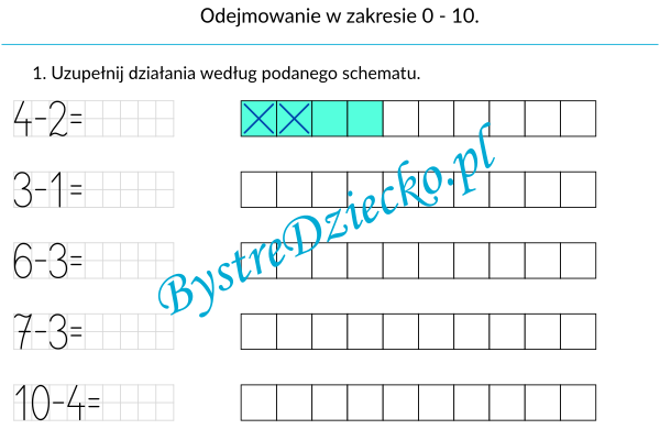 Odejmowanie w zakresie 10 - karty pracy dla dzieci Odejmowanie W Zakresie 10 Karty Pracy Do Wydruku