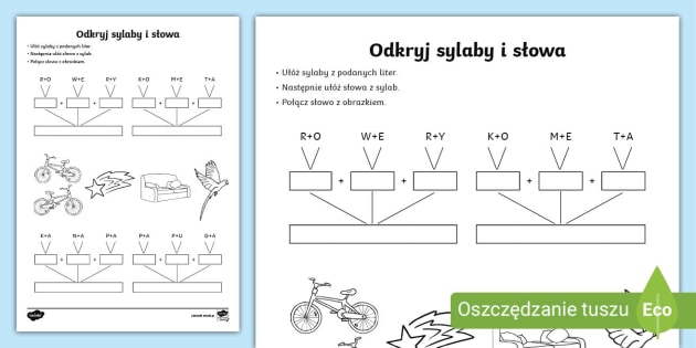 Odkryj sylaby i słowa | Karta pracy | Czytanie i pisanie Karty Pracy Głoski Sylaby Litery Sprawdzian Klasa 1