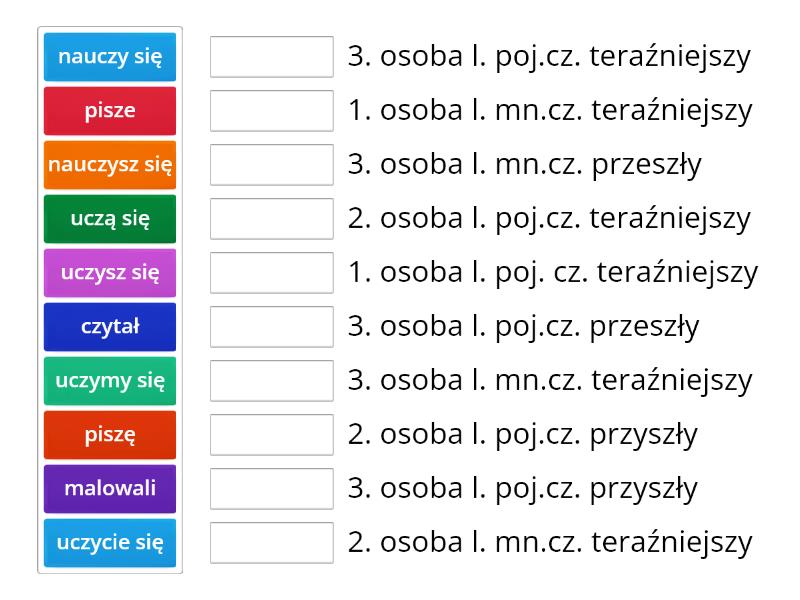 odmiana czasownika przez osoby, liczby, czasy - Połącz w pary Odmiana Czasownika Przez Osoby Klasa 3 Karty Pracy