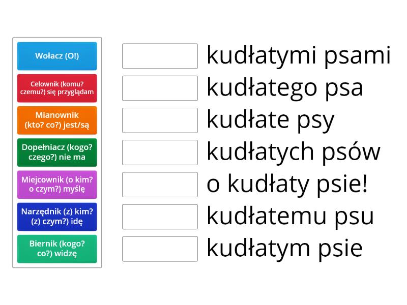 Odmiana przez przypadki rzeczownika z przymiotnikiem - Permainan Pencocokan Odmiana Rzeczownika Przez Przypadki Cwiczenia Klasa 5