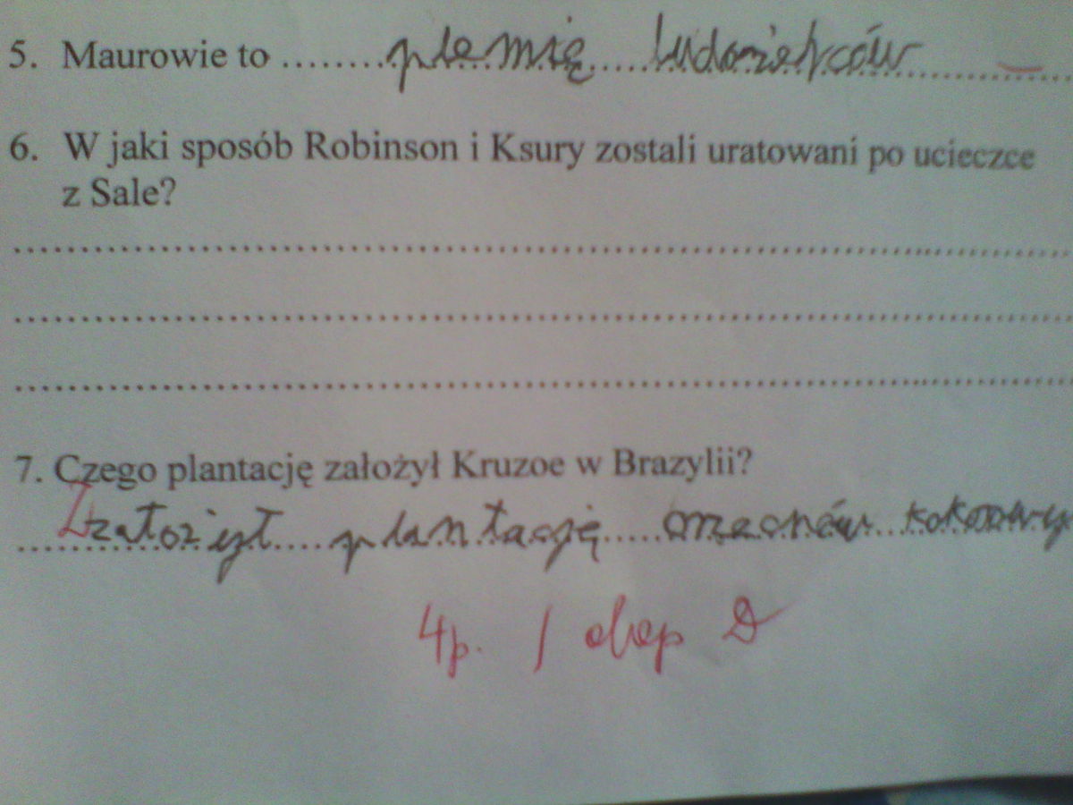 odpowiedzcie. na pytania dotyczące lektury przypadki robinsona cruzoe Sprawdzian Z Lektury Przypadki Robinsona Kruzoe