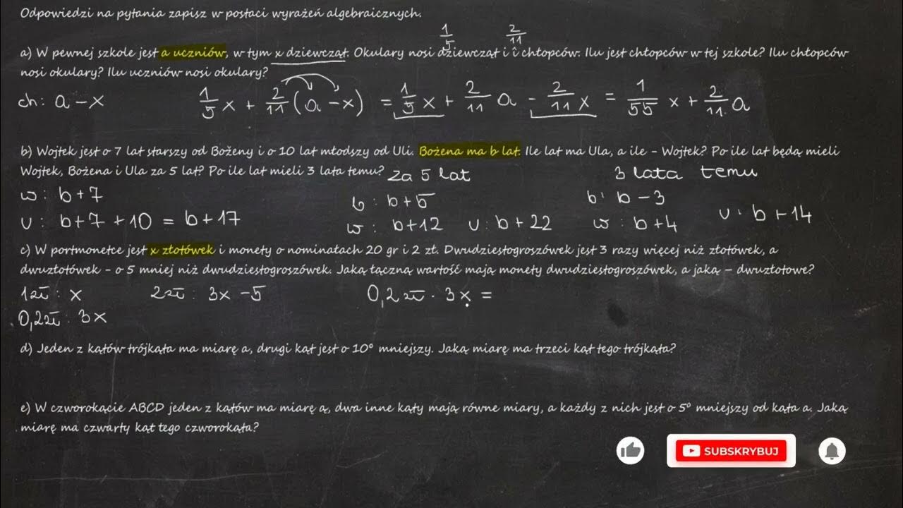 Odpowiedzi na pytania zapisz w postaci wyrażeń algebraicznych. a) W Zapisz W Postaci Wyrażeń Algebraicznych Odpowiedzi Na Poniższe Pytania