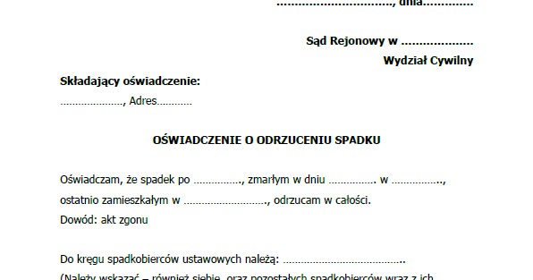 Zrzeczenie Się Spadku Wzór Pdf