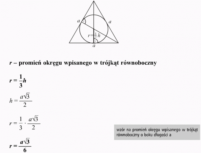 Okrąg opisany i wpisany w trójkąt równoboczny. r - promień okręgu Jak Obliczyć Wysokość W Trójkącie Równobocznym