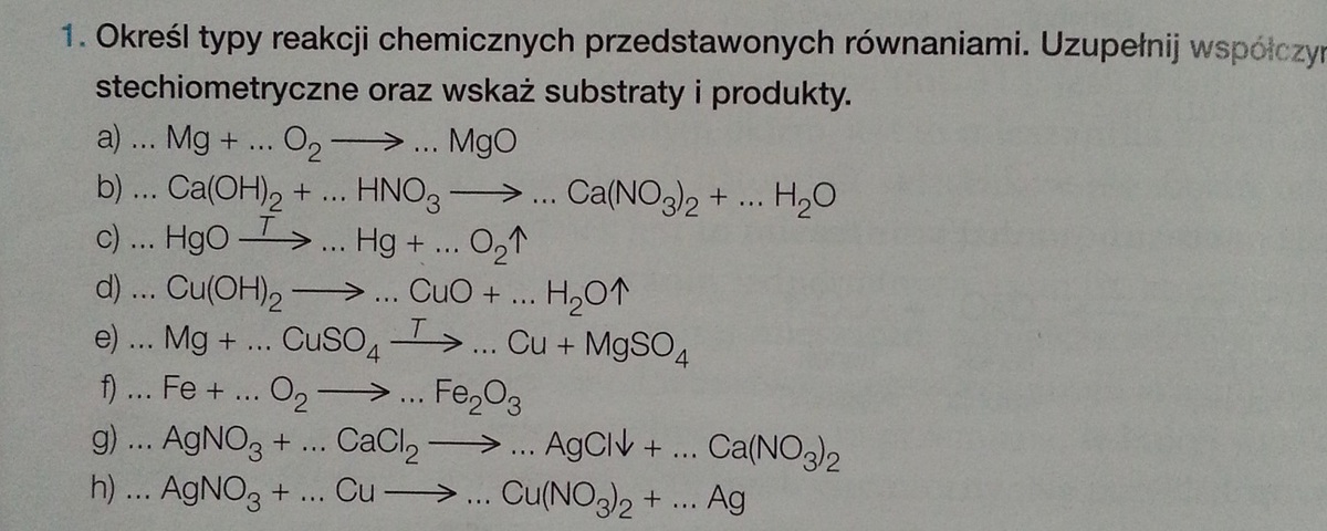 okresl typy reakcji chemicznych i uzupelnij wspolczynniki Okresl Ktora Z Substancji 1 4 Plywa Po Powierzchni Wody