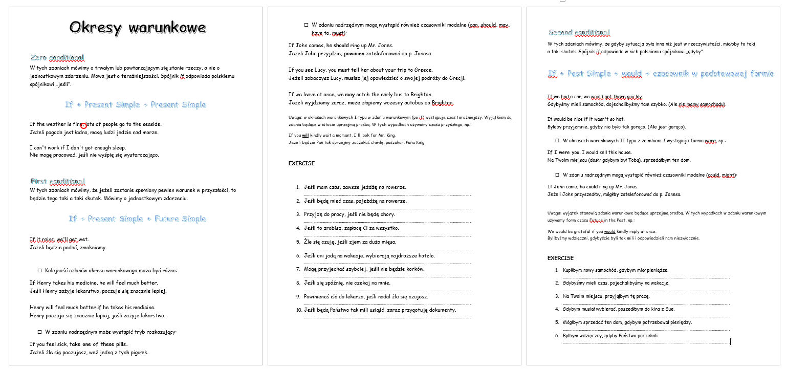 Okresy warunkowe Okresy Warunkowe Angielski ćwiczenia Pdf