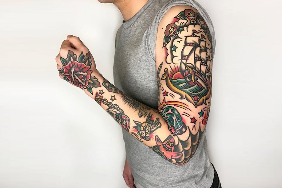 Old School Tattoos Sleeve Old School Tattoo Arm Sleeve