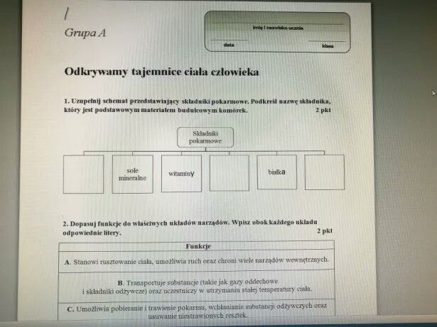 Odkrywamy Tajemnice życia Sprawdzian Kl 4