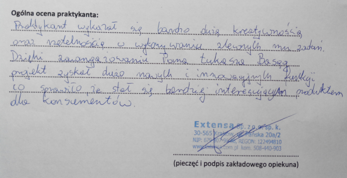 Przykładową Opinia Opiekuna Praktyki Zawodowej Technik Informatyk