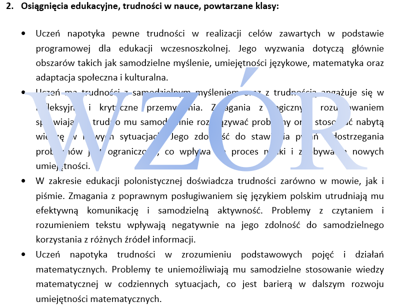 OPINIA NAUCZYCIELA PROWADZĄCEGO ZAJĘCIA Z UCZNIEM – etap wczesnoszkolny Opinia Nauczycieli I Specjalistów Prowadzących Zajęcia Z Uczniem Przykład