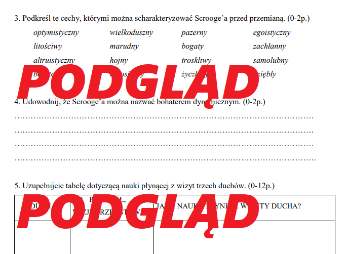 OPOWIEŚĆ WIGILIJNA sprawdzian podsumowujący, praca klasowa, egzamin Praca Klasowa Równania Klasa 7