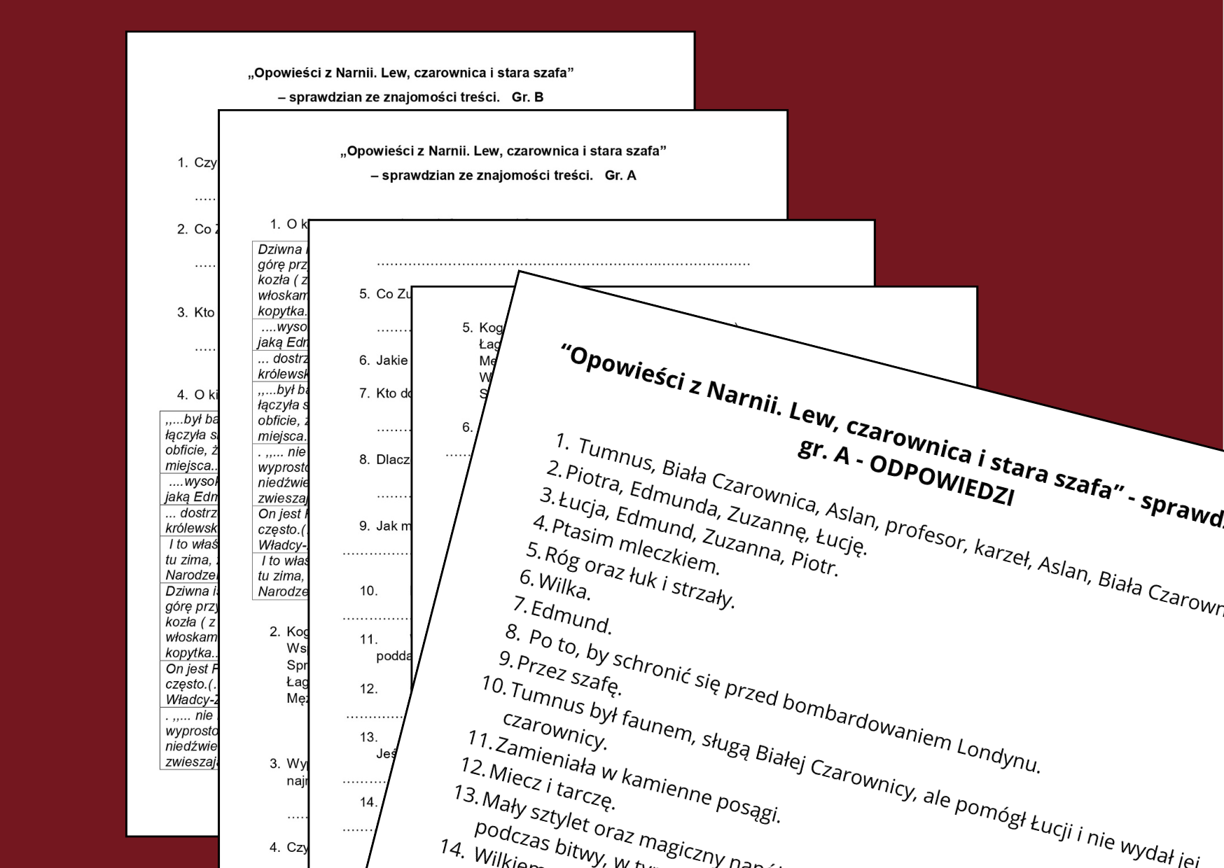 "OPOWIEŚCI Z NARNII. LEW, CZAROWNICA I STARA SZAFA" - sprawdzian Opowiesci Z Narni Pytania I Odpowiedzi Pdf