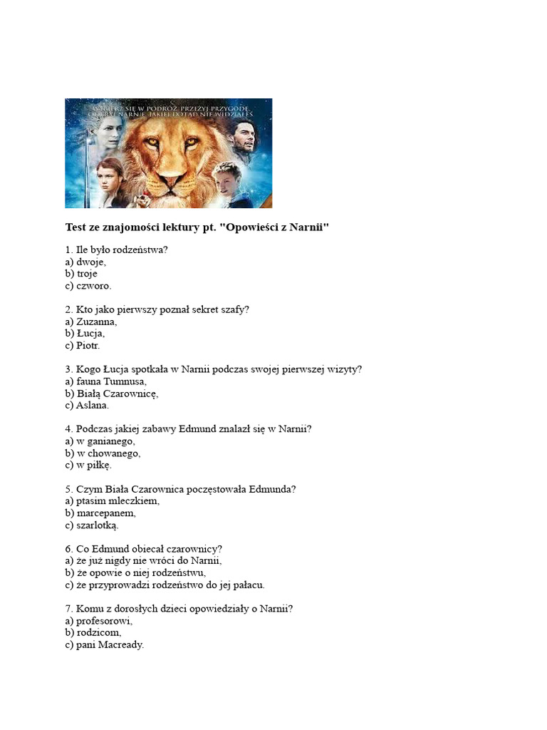 Test Z Opowiesci Z Narnii