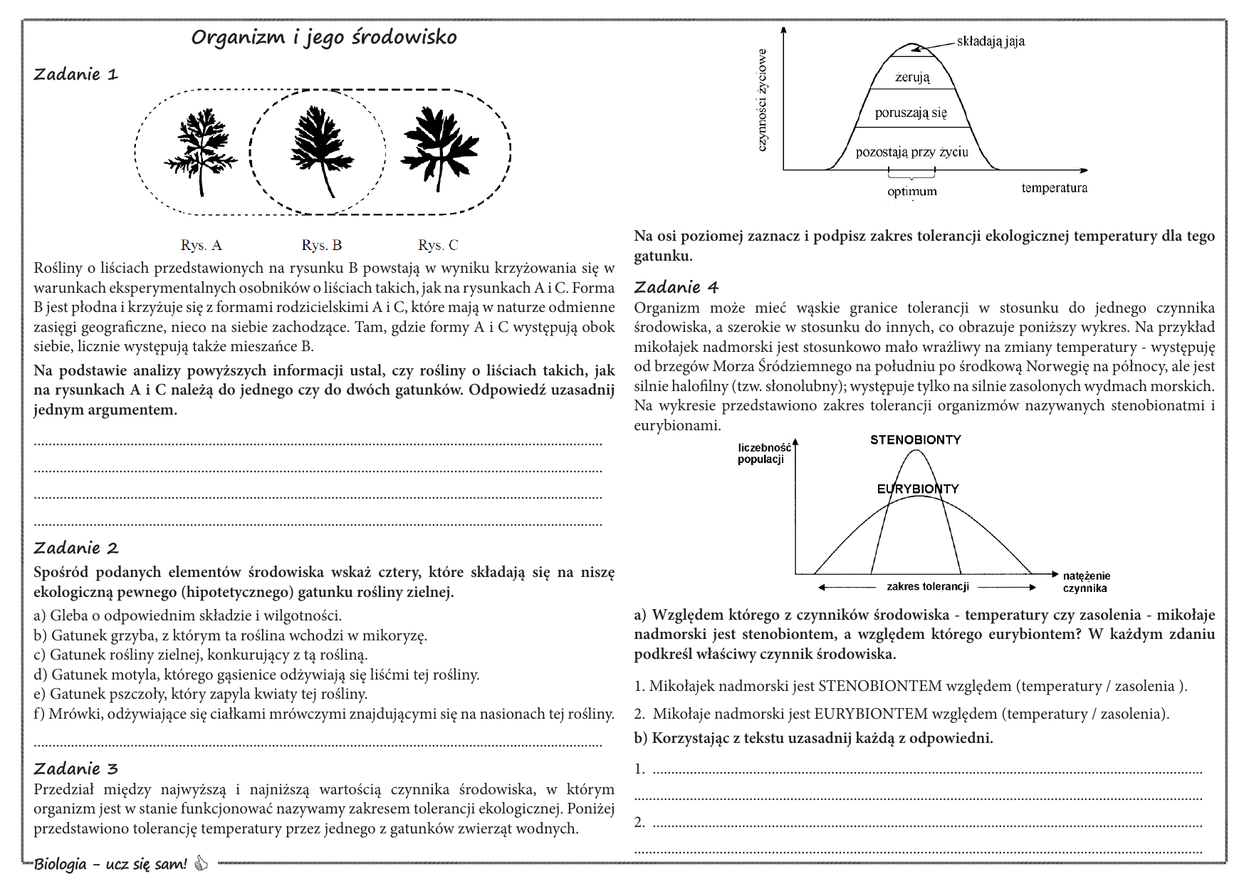Organizm i jego środowisko Ekologia Dzial Iii Sprawdzian
