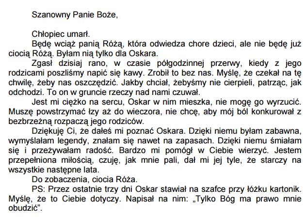 Oskar i pani Róża – streszczenie – Język polski Oskar I Pani Róża Scenariusz Lekcji