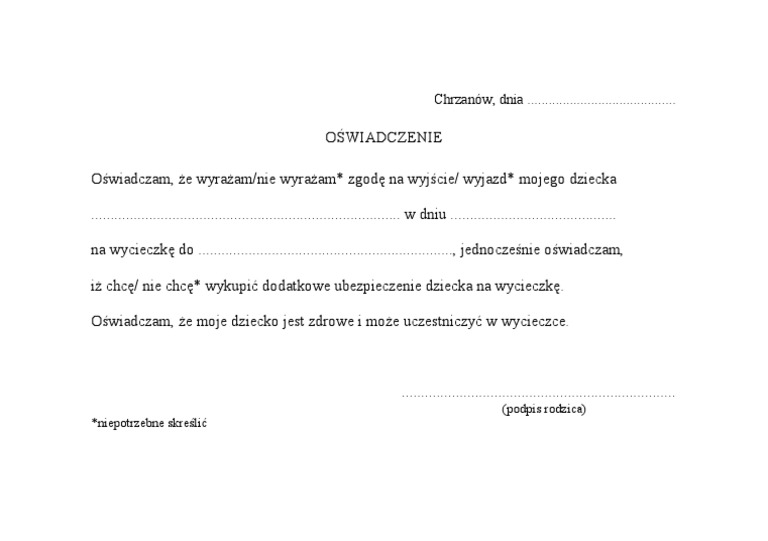 Zgoda Na Wyjazd Dziecka Za Granicę Wzór Polsko Angielski Pdf
