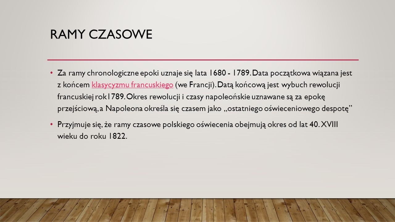 Ramy Czasowe Oswiecenia W Polsce