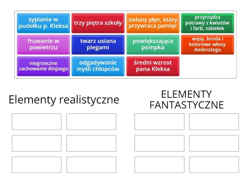 Pan Kleks - elementy fantastyczne i realistyczne - Group sort Elementy Fantastyczne W Małym Księciu