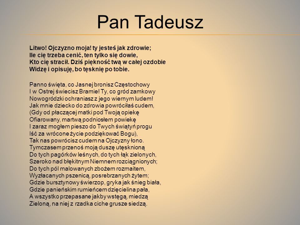 Pan Tadeusz - A Literary Masterpiece Pan Tadeusz Cytaty O Przyrodzie