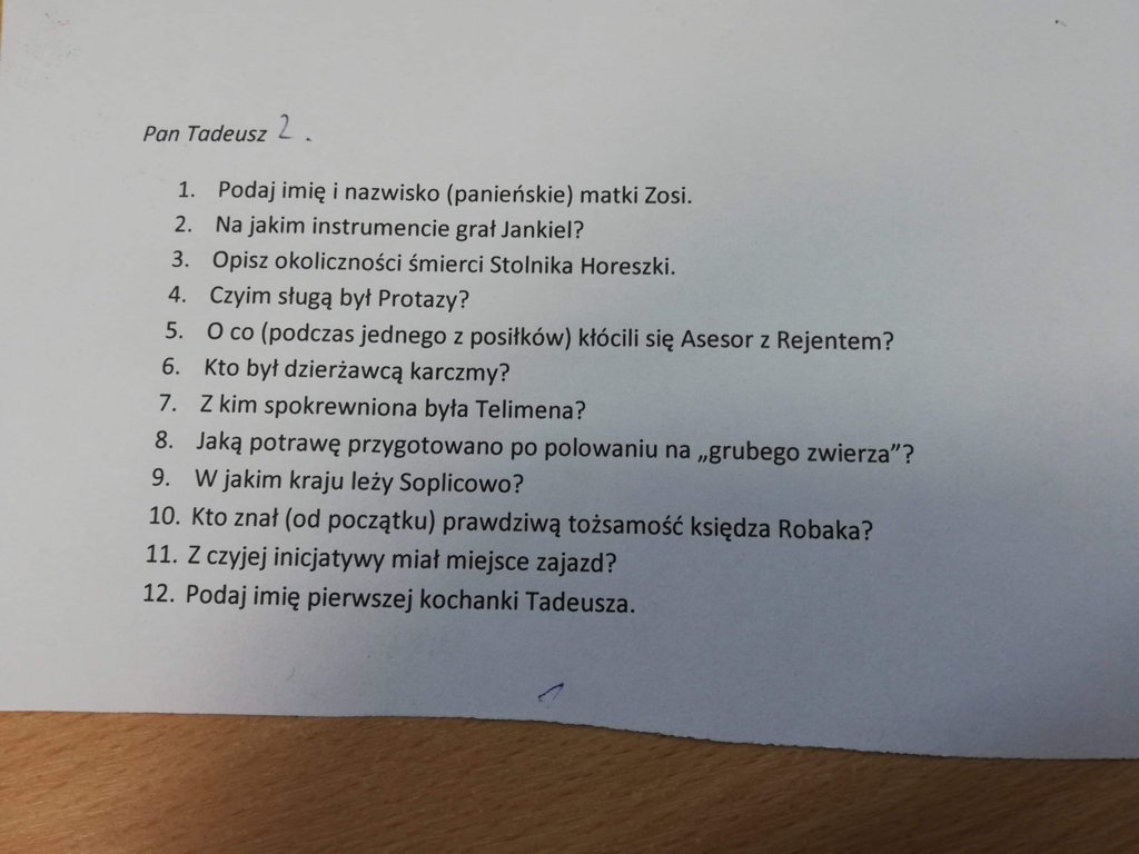 "Pan Tadeusz" - ktoś by rozwiązał? - Pytanie - Lektury - Bryk.pl Test Pan Tadeusz Ksiega 4