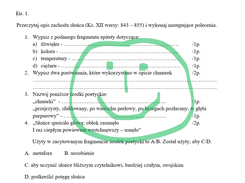 "Pan Tadeusz" - środki poetyckie - karta pracy • Złoty nauczyciel Test Pan Tadeusz Ksiega 6