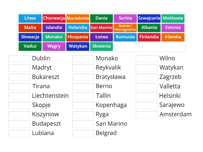 Panstwa Europy I Ich Stolice Wordwall