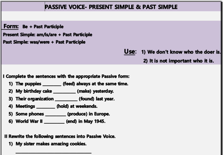 Passive Voice- Present Simple & Past Simple Exercises Passive Voice Present Simple Past Simple Exercises Pdf