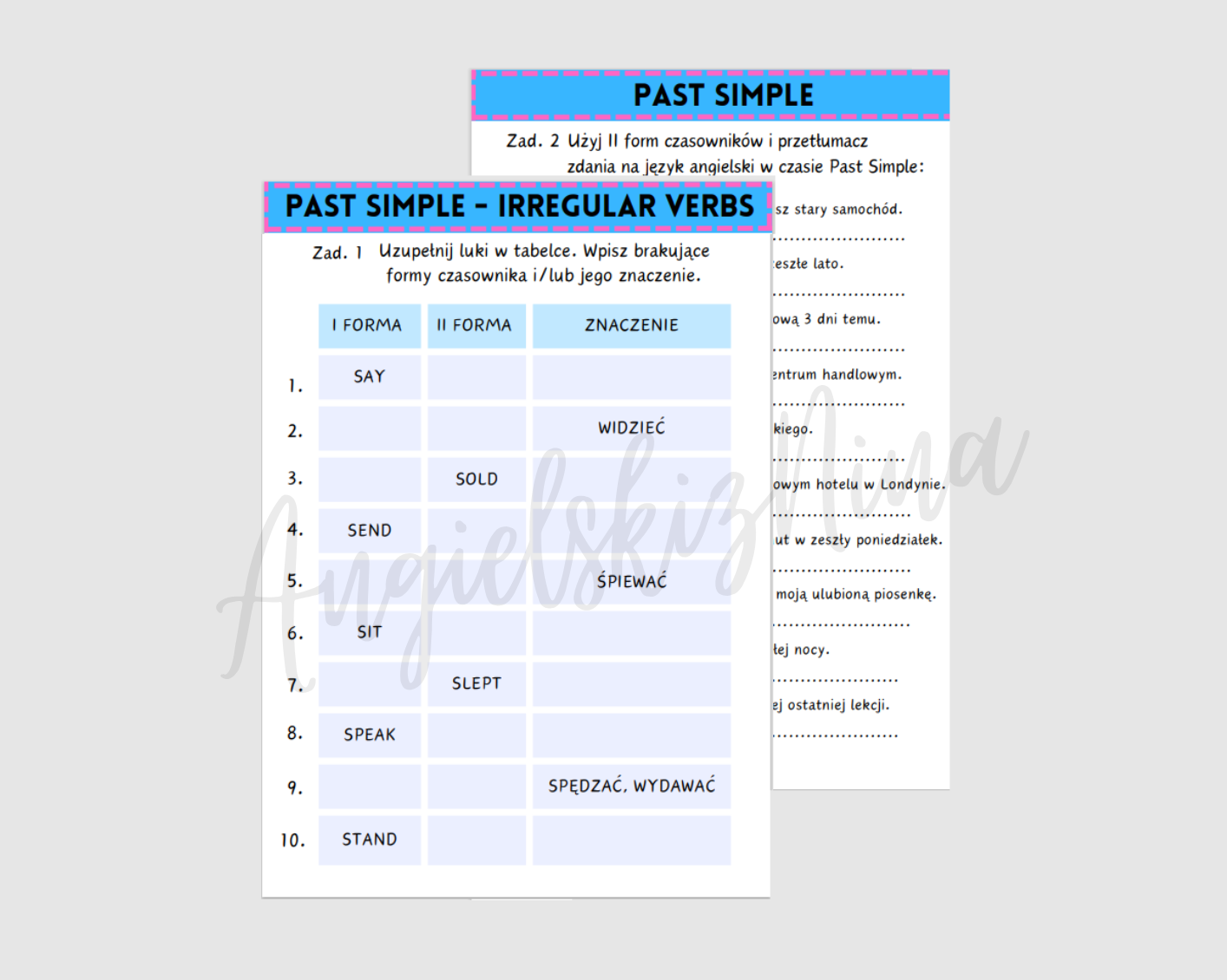 Past Simple – Irregular Verbs cz. 3 - czasowniki nieregularne - karta Czasowniki Nieregularne Past Simple Klasa 5