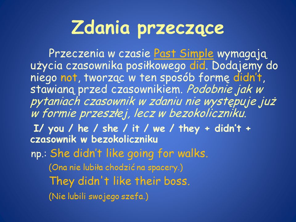 Past Simple Zdania Twierdzące Przeczące Pytające