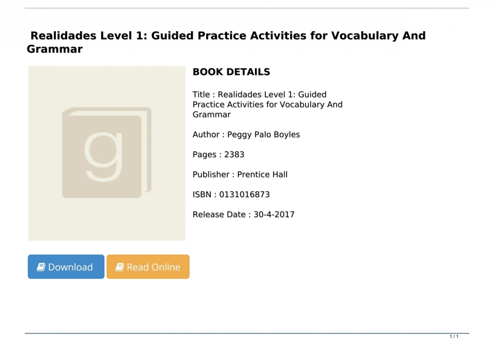 Realidades 1 Guided Practice Workbook Pdf