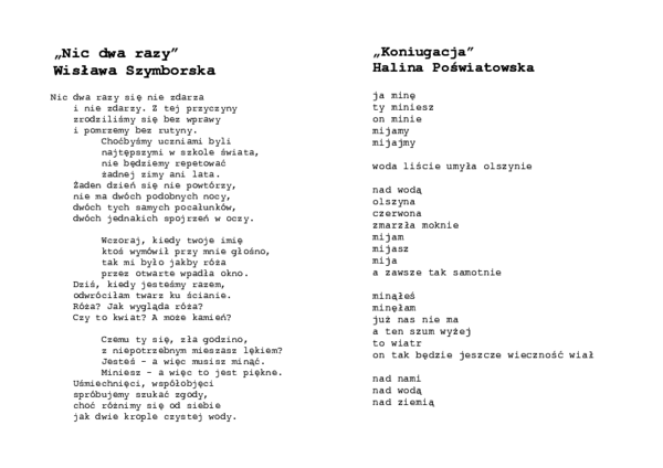 (PDF) "Nic dwa razy" Wisława Szymborska Dwa Slawy 1000 M Tekst