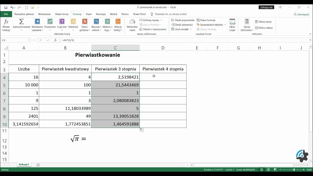 Pierwiastek w Excelu - YouTube Jak Zrobić Pierwiastek W Excelu