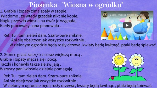 Piosenka "Wiosna w ogródku" Idzie Wiosna Polną Drogą Tekst Piosenki