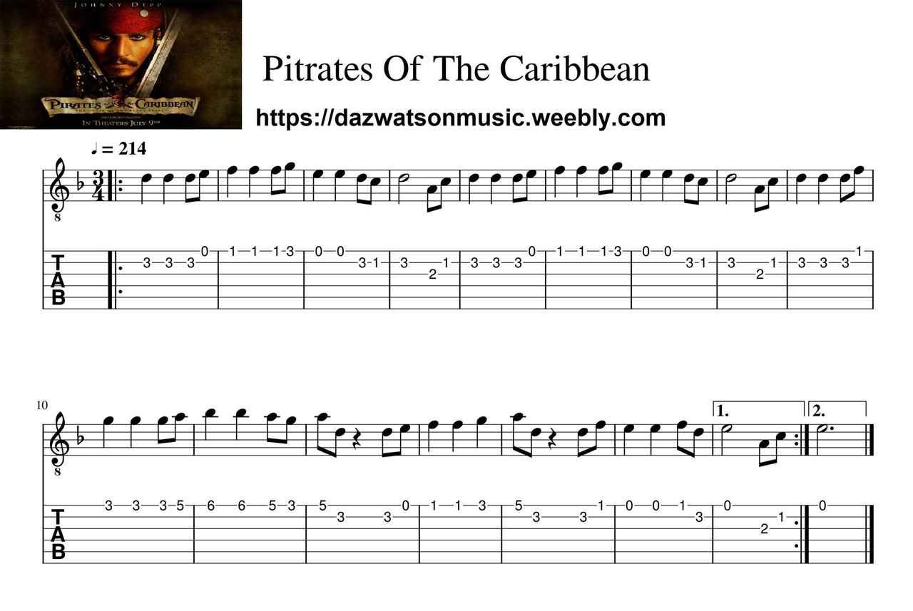 Pirates Of The Caribbean Electric Guitar Tab