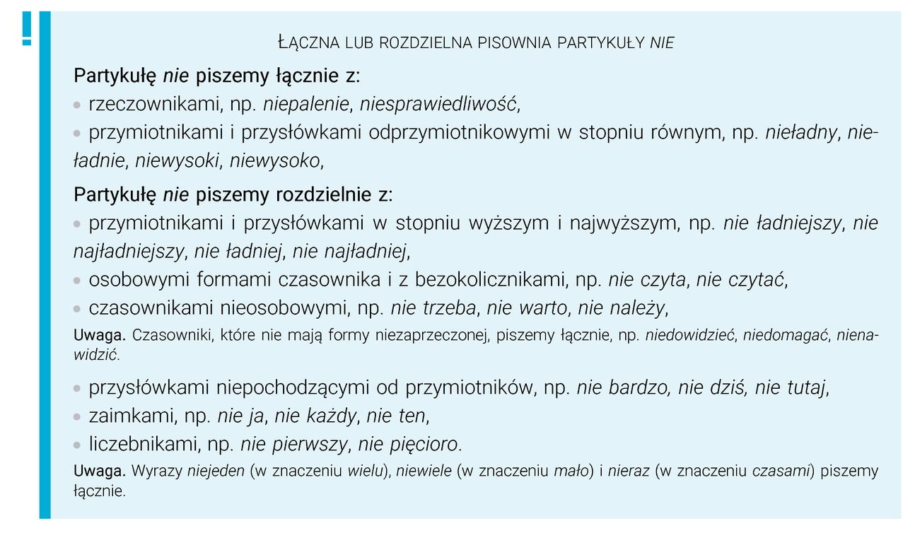 Pisowni "nie" Nie Z Różnymi Częściami Mowy Klasa 5