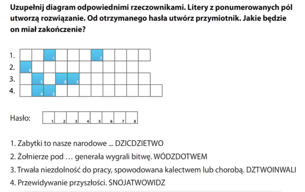 Pisownia trudnych wyrazów – Język polski Test Z Mitów Klasa 5 Słowa Na Start