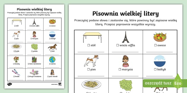 Pisownia Wielką Literą Klasa 4